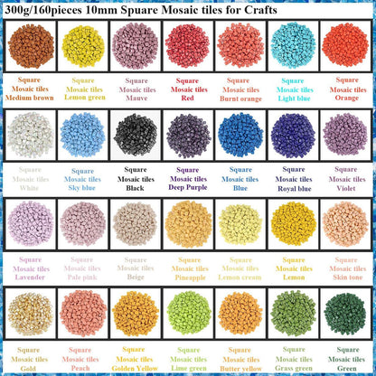 Square Mosaic Tiles for Crafts Bulk – 10x10mm Square Glass Mosaic Tile, 300g (160 Pieces) – Golden Yellow