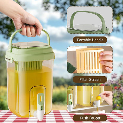 0.53-gallon Drink Dispenser with Spigot, Cold Water Pitcher with Filter, Beverage Container for Water, Lemonade, Tea, and Juice (Bright Yellow)