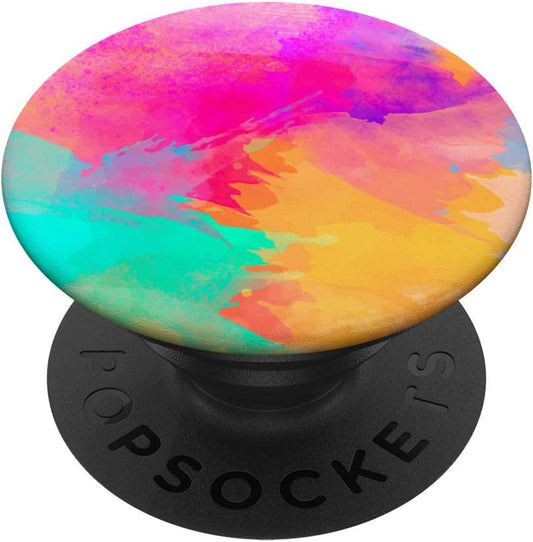 Rainbow Watercolor Splashes Pink Yellow Turquoise Teal PopSockets PopGrip: Swappable Grip for Phones & Tablets