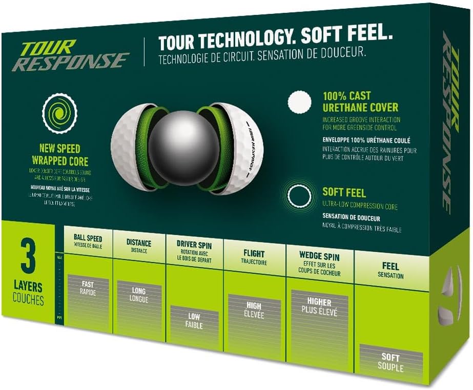Tour Response Golf Balls, Enhanced 360° ClearPath Alignment, Speed Wrapped Core for Distance and Feel, Pack of 12