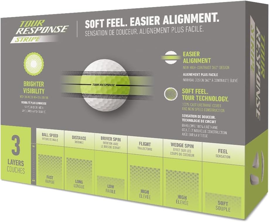 Tour Response Golf Balls, Enhanced 360° ClearPath Alignment, Speed Wrapped Core for Distance and Feel, Pack of 12