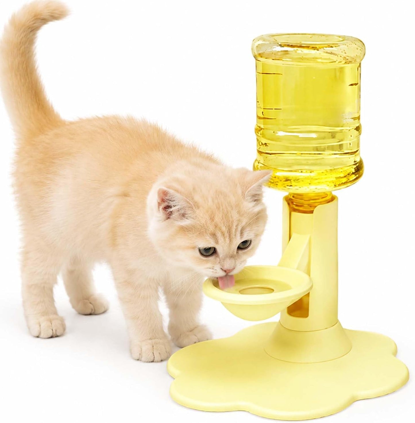 Water Dispenser for Cat, Gravity Raised Cat Waterer with Clear BottleYellow | BPA-Free Cat Water Dispenser, Cordless Gravity Design, Spill-Resistant Base, Easy Cleaning for Cats and Small Dogs