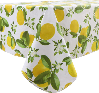 LIBERECOO Vinyl Tablecloth with Flannel Backing, 60 x 102 Lemon Stain-Resistant Rectangle PVC Flannel Backed Table Cover Waterproof Wipeable for Indoor and Outdoor