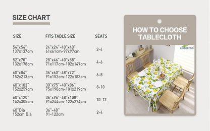 LIBERECOO Vinyl Tablecloth with Flannel Backing, 60 x 102 Lemon Stain-Resistant Rectangle PVC Flannel Backed Table Cover Waterproof Wipeable for Indoor and Outdoor