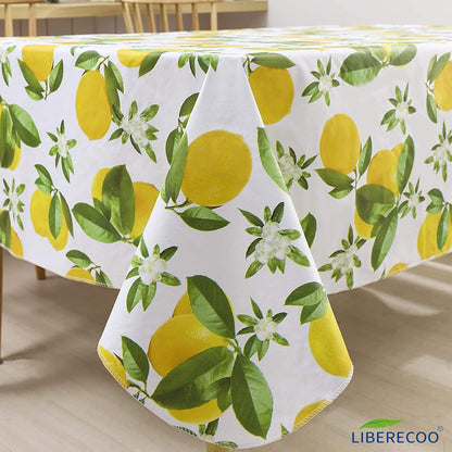 LIBERECOO Vinyl Tablecloth with Flannel Backing, 60 x 102 Lemon Stain-Resistant Rectangle PVC Flannel Backed Table Cover Waterproof Wipeable for Indoor and Outdoor