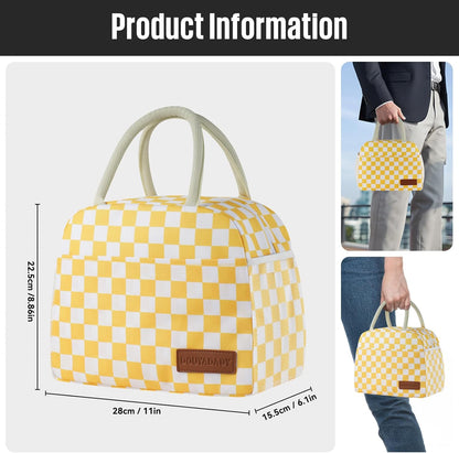 Lunch Bag Women/Men Lunch Box Women/Men (Yellow+White Checkerboard) | Spacious Lightweight Waterproof Sturdy Durable Great Value For Office Work School Picnic Travel