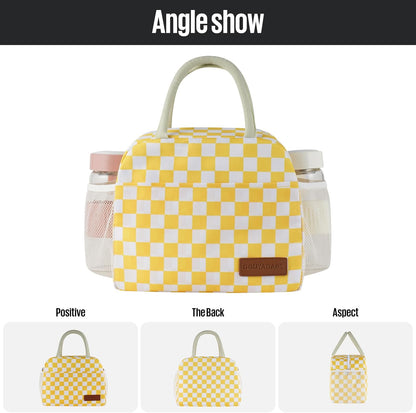 Lunch Bag Women/Men Lunch Box Women/Men (Yellow+White Checkerboard) | Spacious Lightweight Waterproof Sturdy Durable Great Value For Office Work School Picnic Travel