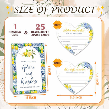 Advice and Wishes for The Mr and Mrs, Heart Shaped Wedding Advice Cards For 25 Guests, Lemon Themed Cards For The Bride And Groom, She Found Her Main Squeeze Bridal Shower Decor -01