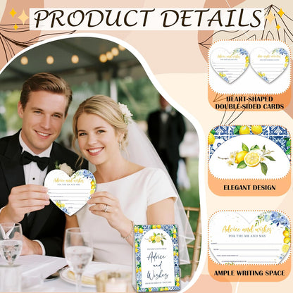 Advice and Wishes for The Mr and Mrs, Heart Shaped Wedding Advice Cards For 25 Guests, Lemon Themed Cards For The Bride And Groom, She Found Her Main Squeeze Bridal Shower Decor -01