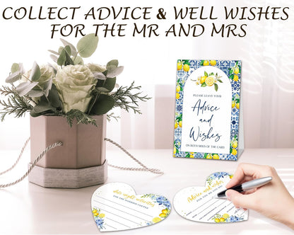 Advice and Wishes for The Mr and Mrs, Heart Shaped Wedding Advice Cards For 25 Guests, Lemon Themed Cards For The Bride And Groom, She Found Her Main Squeeze Bridal Shower Decor -01