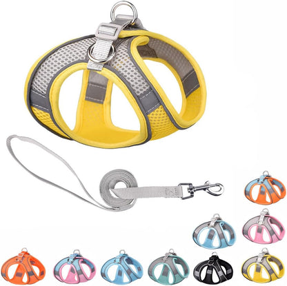 XSmall Dog Harness and Leash Set, Puppy Harness Girl Cats Vest, Yellow XS | 360° Reflective, Breathable Mesh, For Training, No-Pull, Adjustable For XXS Xs Small Medium Female Pet Dog, Outdoor Walking
