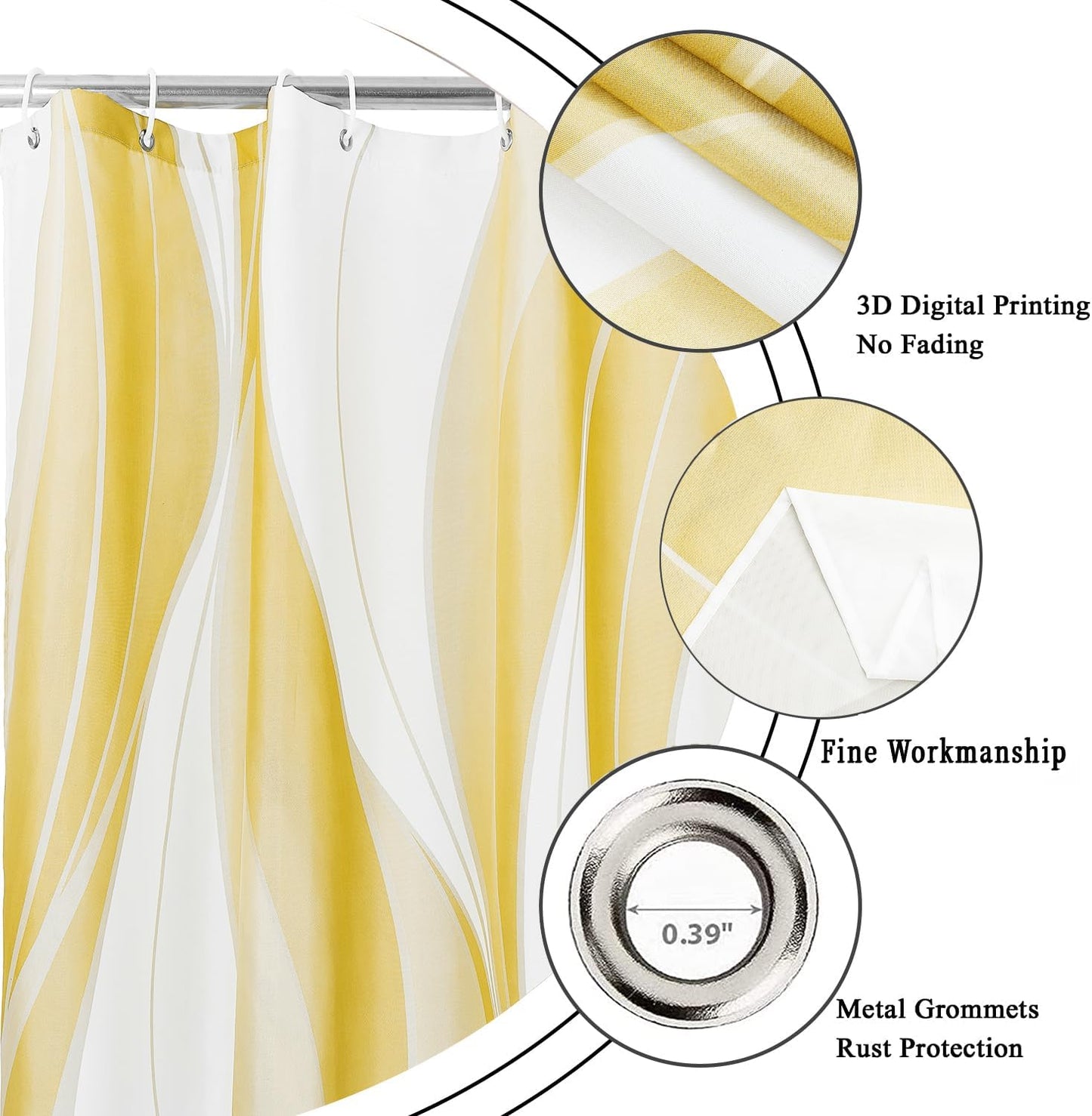 Yellow Shower Curtain, Modern Abstract Yellow Minimalist Art Bathroom Curtain Waterproof Fabric Machine Washable with Hooks, 48" Wx72 L