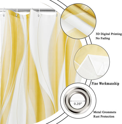 Yellow Shower Curtain, Modern Abstract Yellow Minimalist Art Bathroom Curtain Waterproof Fabric Machine Washable with Hooks, 48" Wx72 L