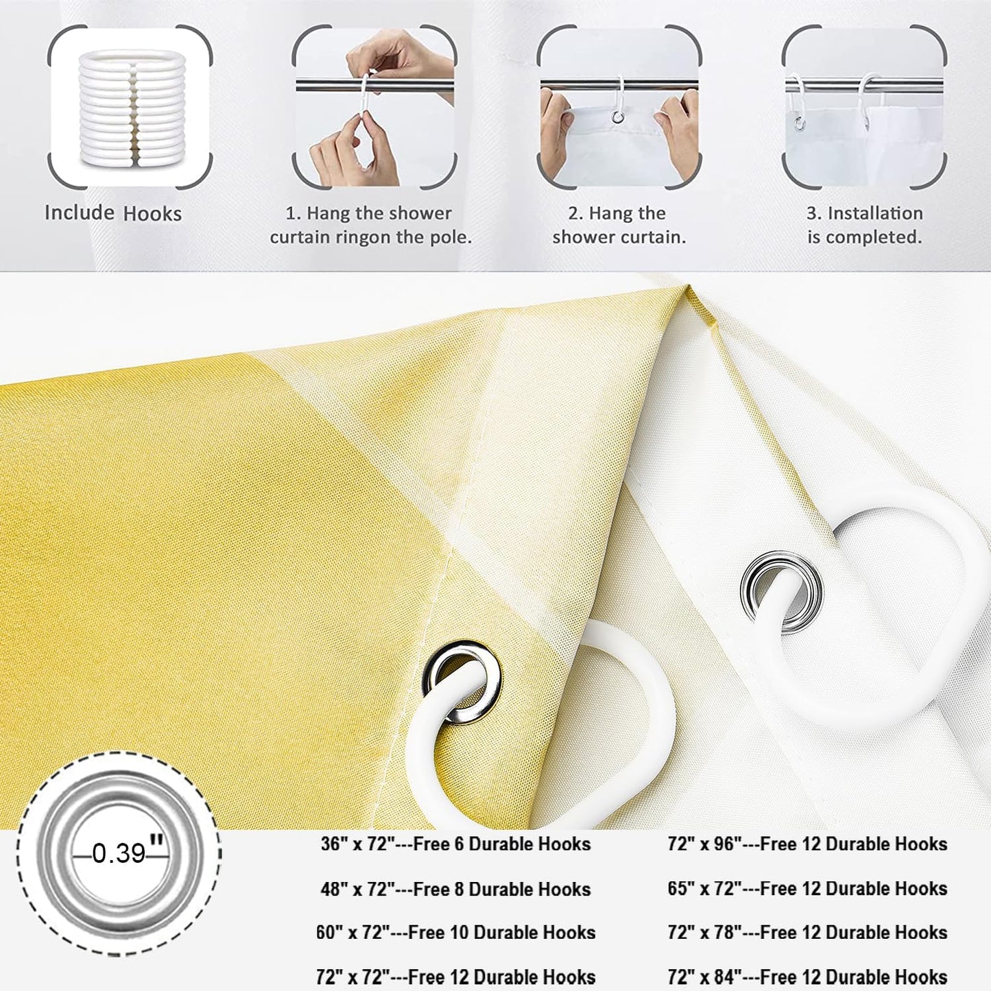 Yellow Shower Curtain, Modern Abstract Yellow Minimalist Art Bathroom Curtain Waterproof Fabric Machine Washable with Hooks, 48" Wx72 L