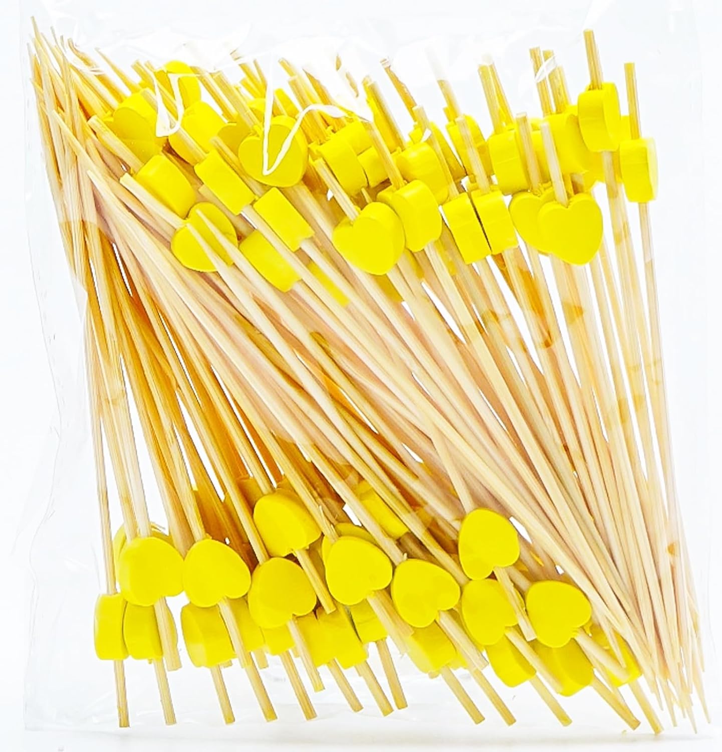 100 Pack Fruit Toothpicks Yellow Heart-Shaped Bamboo Cocktail Picks Natural Bamboo Toothpicks for Appetizers Fruit Cake Dessert Barbecue Snacks Sandwiches for Birthday party Decoration Party Supplies