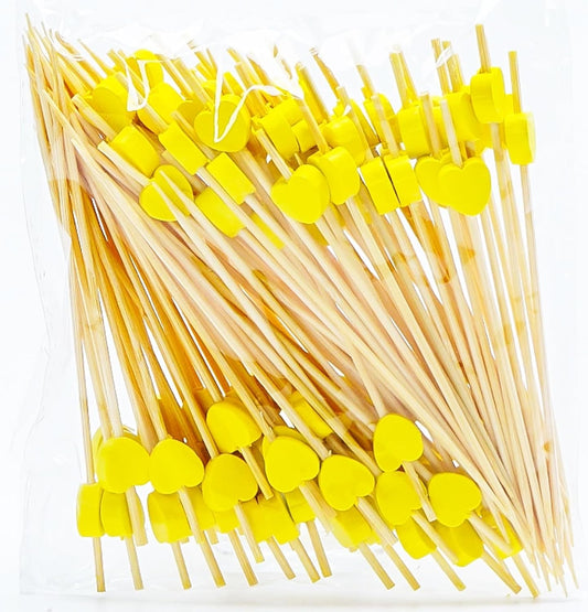 100 Pack Fruit Toothpicks Yellow Heart-Shaped Bamboo Cocktail Picks Natural Bamboo Toothpicks for Appetizers Fruit Cake Dessert Barbecue Snacks Sandwiches for Birthday party Decoration Party Supplies