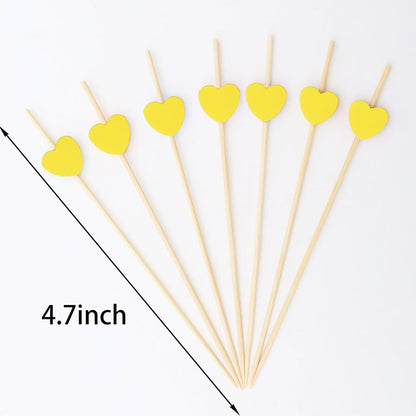 100 Pack Fruit Toothpicks Yellow Heart-Shaped Bamboo Cocktail Picks Natural Bamboo Toothpicks for Appetizers Fruit Cake Dessert Barbecue Snacks Sandwiches for Birthday party Decoration Party Supplies