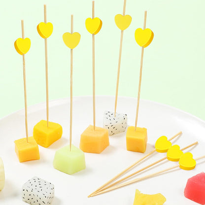 100 Pack Fruit Toothpicks Yellow Heart-Shaped Bamboo Cocktail Picks Natural Bamboo Toothpicks for Appetizers Fruit Cake Dessert Barbecue Snacks Sandwiches for Birthday party Decoration Party Supplies