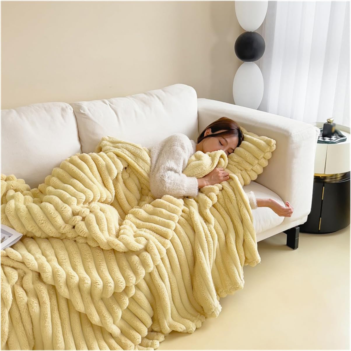 Fluffy Fuzzy Faux Fur Throw Blanket, Plush Fleece Throw Blanket for Couch, Flannel Milk Velvet Cover Blankets (39x59in/100x150cm,Yellow)