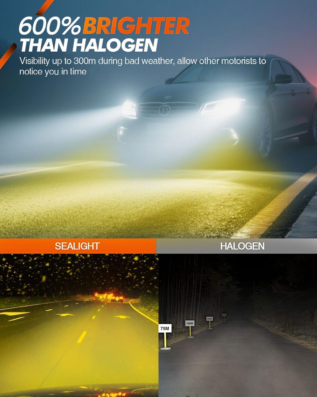 H11 H16 H8 LED Fog Light Bulbs Yellow, 14000LM H8 H16 H11 Fog Light Bulb, 600% Brightness Upgrade 3000K Amber Yellow Light, 12 CSP Chips, Plug-and-Play, Pack of 2