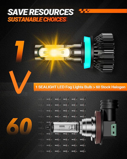 H11 H16 H8 LED Fog Light Bulbs Yellow, 14000LM H8 H16 H11 Fog Light Bulb, 600% Brightness Upgrade 3000K Amber Yellow Light, 12 CSP Chips, Plug-and-Play, Pack of 2