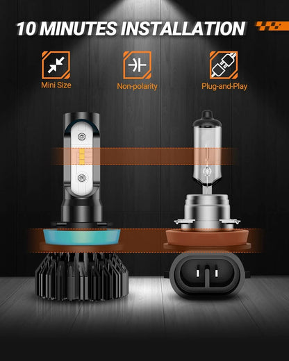H11 H16 H8 LED Fog Light Bulbs Yellow, 14000LM H8 H16 H11 Fog Light Bulb, 600% Brightness Upgrade 3000K Amber Yellow Light, 12 CSP Chips, Plug-and-Play, Pack of 2
