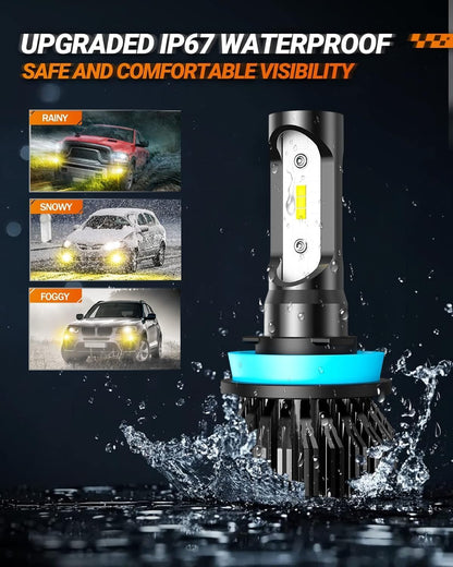 H11 H16 H8 LED Fog Light Bulbs Yellow, 14000LM H8 H16 H11 Fog Light Bulb, 600% Brightness Upgrade 3000K Amber Yellow Light, 12 CSP Chips, Plug-and-Play, Pack of 2