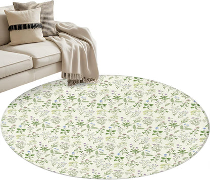 3ft Round Rug,Country Seamless Floral Leaves Washable Area Rugs Non-Slip Accent Rug Summer Plant on Light Yellow Soft Circle Carpet for Living Room Bedroom Home Office Decor