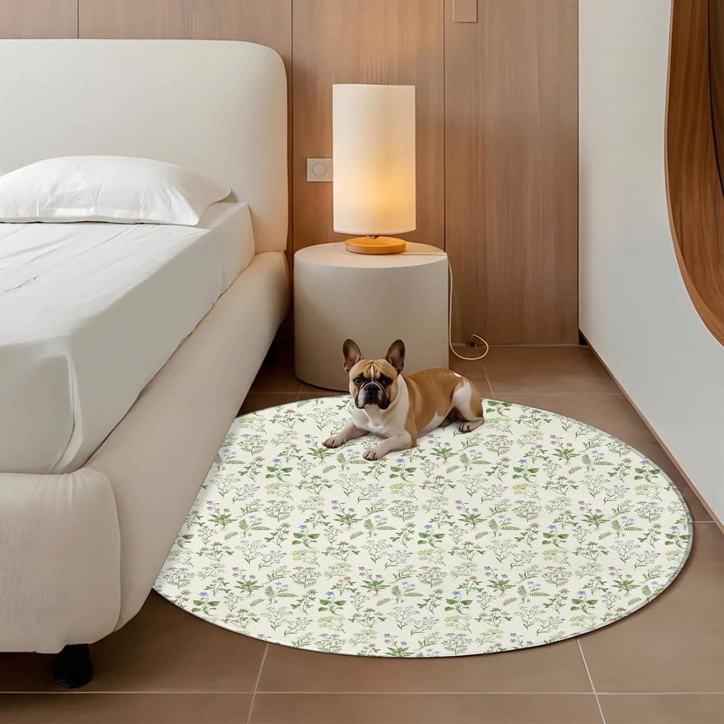3ft Round Rug,Country Seamless Floral Leaves Washable Area Rugs Non-Slip Accent Rug Summer Plant on Light Yellow Soft Circle Carpet for Living Room Bedroom Home Office Decor