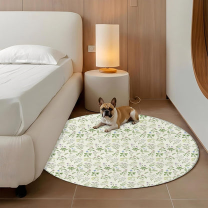 3ft Round Rug,Country Seamless Floral Leaves Washable Area Rugs Non-Slip Accent Rug Summer Plant on Light Yellow Soft Circle Carpet for Living Room Bedroom Home Office Decor