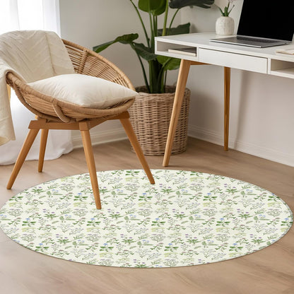 3ft Round Rug,Country Seamless Floral Leaves Washable Area Rugs Non-Slip Accent Rug Summer Plant on Light Yellow Soft Circle Carpet for Living Room Bedroom Home Office Decor