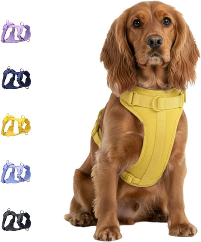 No Pull Dog Harness with 3 Leash Clips, Adjustable Vest, Easy Overhead Fit, No Choke Pet Vest, Soft Padding Chest Panel Gentle Leader for Dog Harness for Medium Dogs Yellow