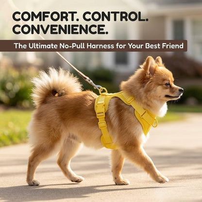 No Pull Dog Harness with 3 Leash Clips, Adjustable Vest, Easy Overhead Fit, No Choke Pet Vest, Soft Padding Chest Panel Gentle Leader for Dog Harness for Medium Dogs Yellow