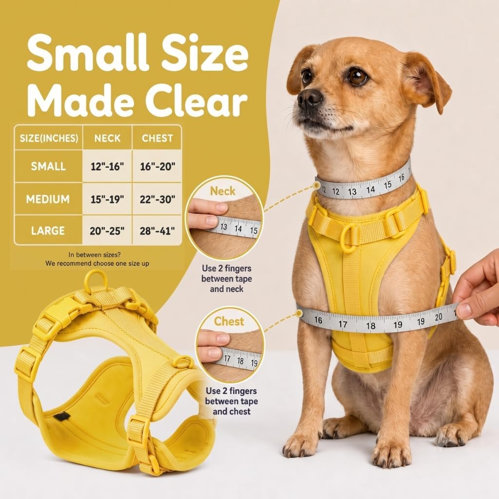 No Pull Dog Harness with 3 Leash Clips, Adjustable Vest, Easy Overhead Fit, No Choke Pet Vest, Soft Padding Chest Panel Gentle Leader for Dog Harness for Medium Dogs Yellow