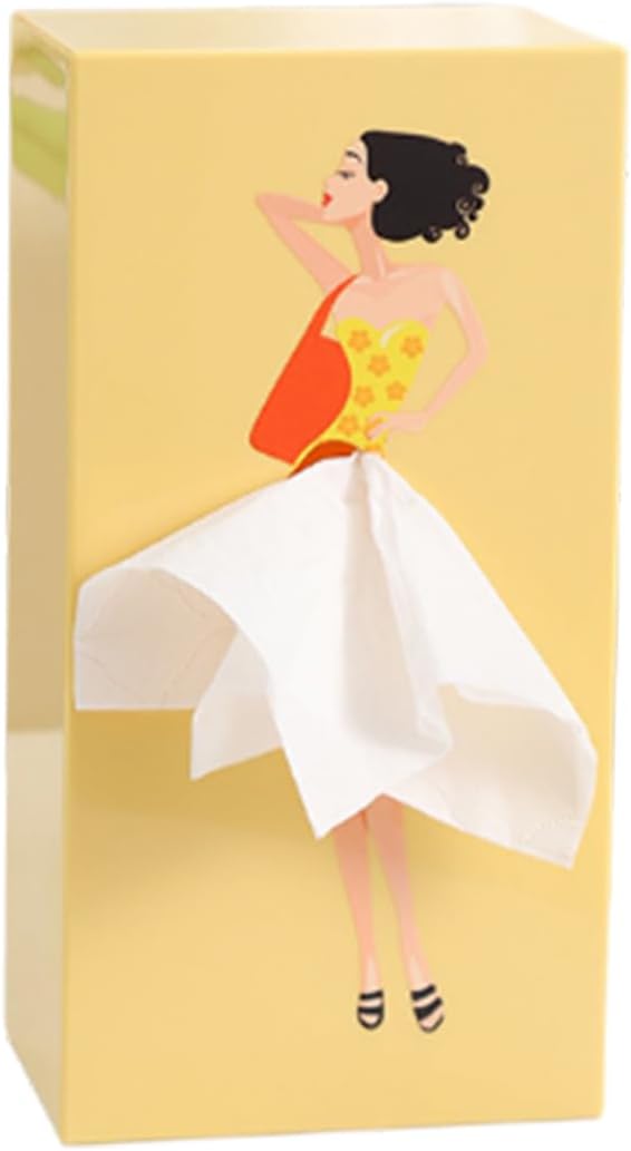 Lady Skirt Tissue Box Cover, Cute Tissue Box Cover Rectangle, Dress Shape Tissue Dispenser, Creative Decorative Cover for Bathroom Living Room Office(Yellow)