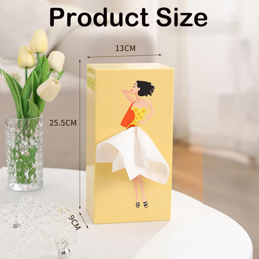 Lady Skirt Tissue Box Cover, Cute Tissue Box Cover Rectangle, Dress Shape Tissue Dispenser, Creative Decorative Cover for Bathroom Living Room Office(Yellow)