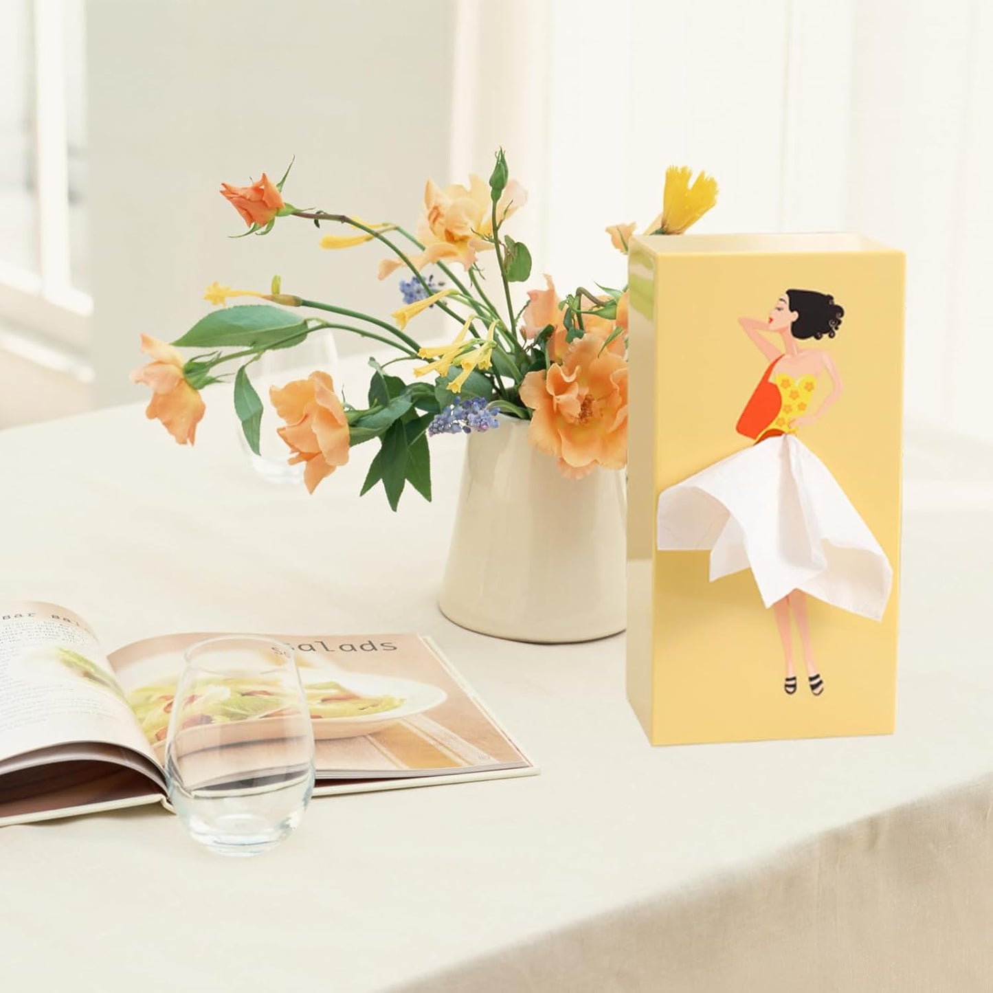 Lady Skirt Tissue Box Cover, Cute Tissue Box Cover Rectangle, Dress Shape Tissue Dispenser, Creative Decorative Cover for Bathroom Living Room Office(Yellow)