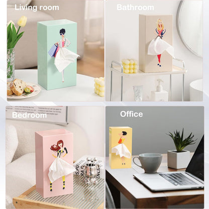 Lady Skirt Tissue Box Cover, Cute Tissue Box Cover Rectangle, Dress Shape Tissue Dispenser, Creative Decorative Cover for Bathroom Living Room Office(Yellow)