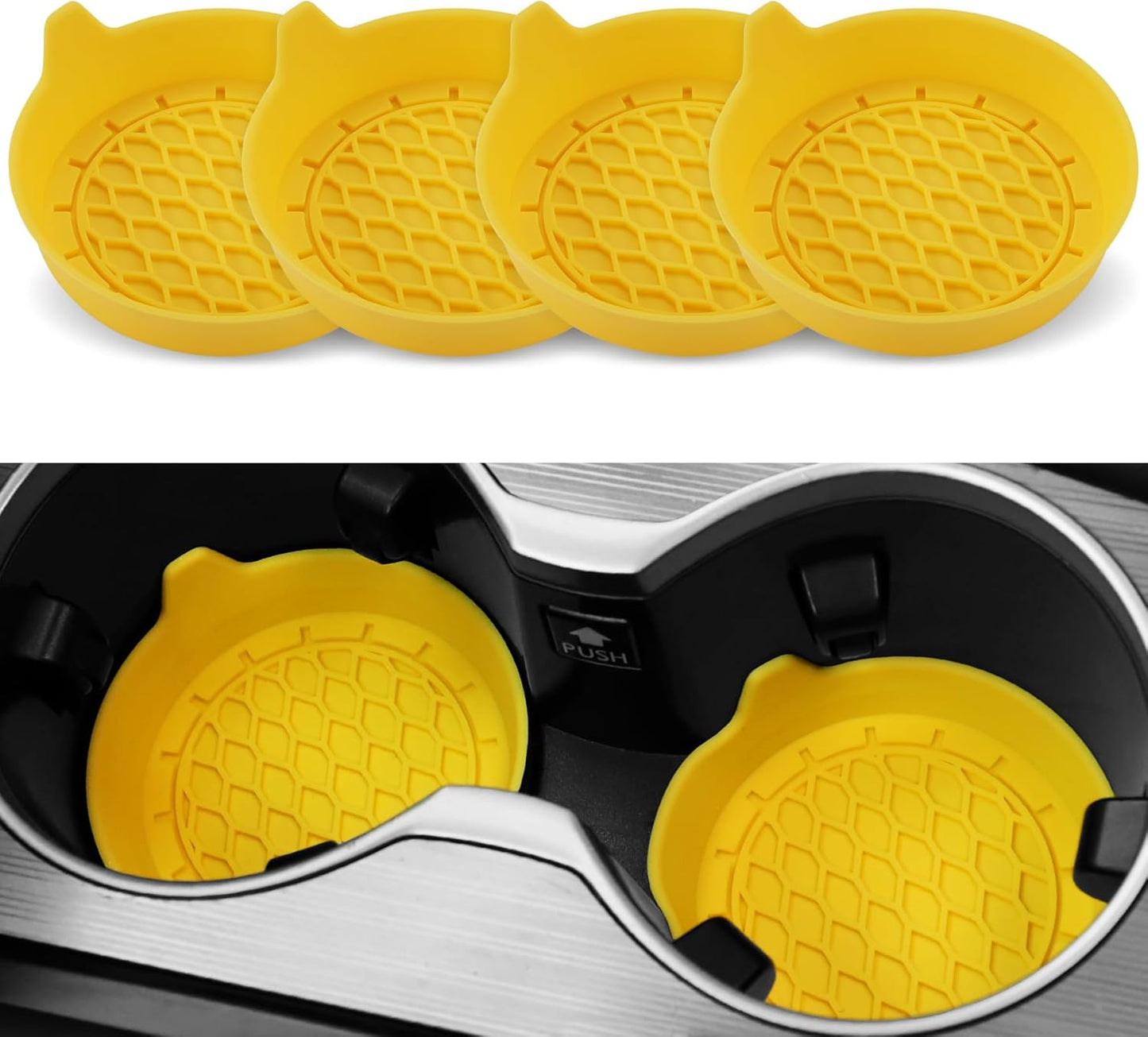 Car Cup Holder Coaster, Silicone Cup Holder Insert, Universal Non-Slip Cup Holders, Car Accessories Interior for Women and Man 4 Pack Yellow