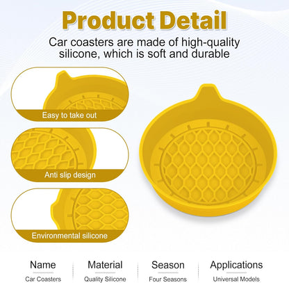 Car Cup Holder Coaster, Silicone Cup Holder Insert, Universal Non-Slip Cup Holders, Car Accessories Interior for Women and Man 4 Pack Yellow