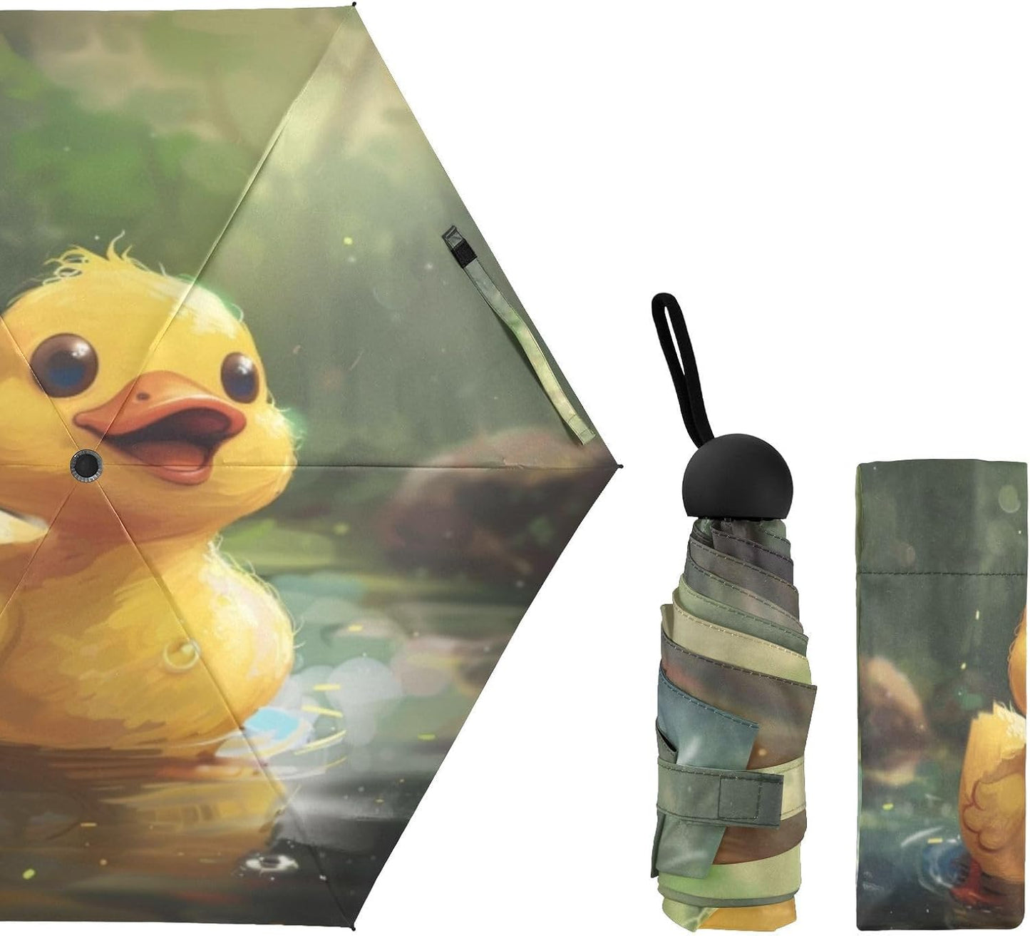 Little Yellow Duck Mini Umbrella Travel Compact, Folding, Light, Small Umbrella for Bag Purse Backpack Car, Uv Protection Windproof Umbrellas for Rain Sun