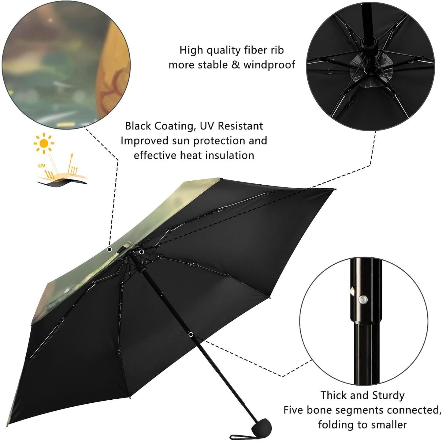 Little Yellow Duck Mini Umbrella Travel Compact, Folding, Light, Small Umbrella for Bag Purse Backpack Car, Uv Protection Windproof Umbrellas for Rain Sun