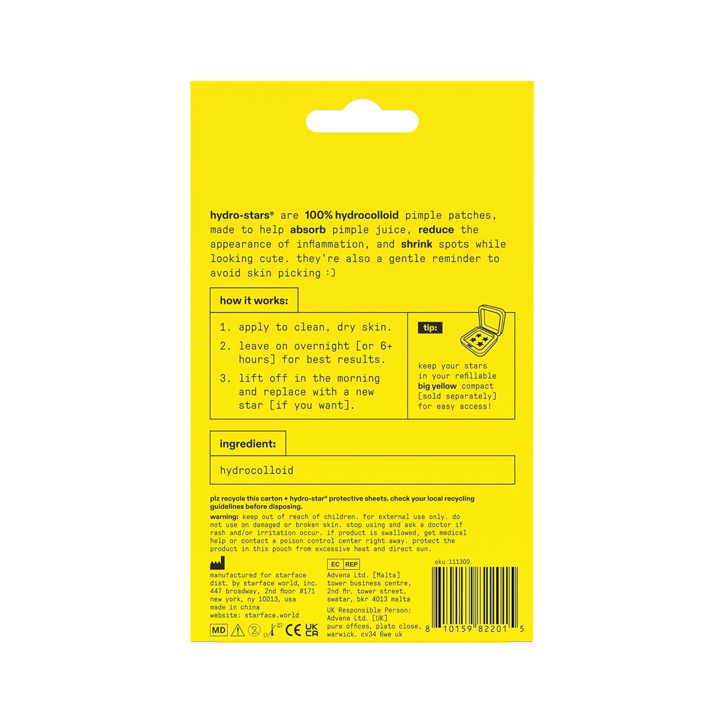 Starface Hydro-Star® Yellow Hydrocolloid Pimple Patch Refill, 36 ct | Dermatologist Tested • Covers and Protects Visible Spots • Absorbs Pimple Gunk