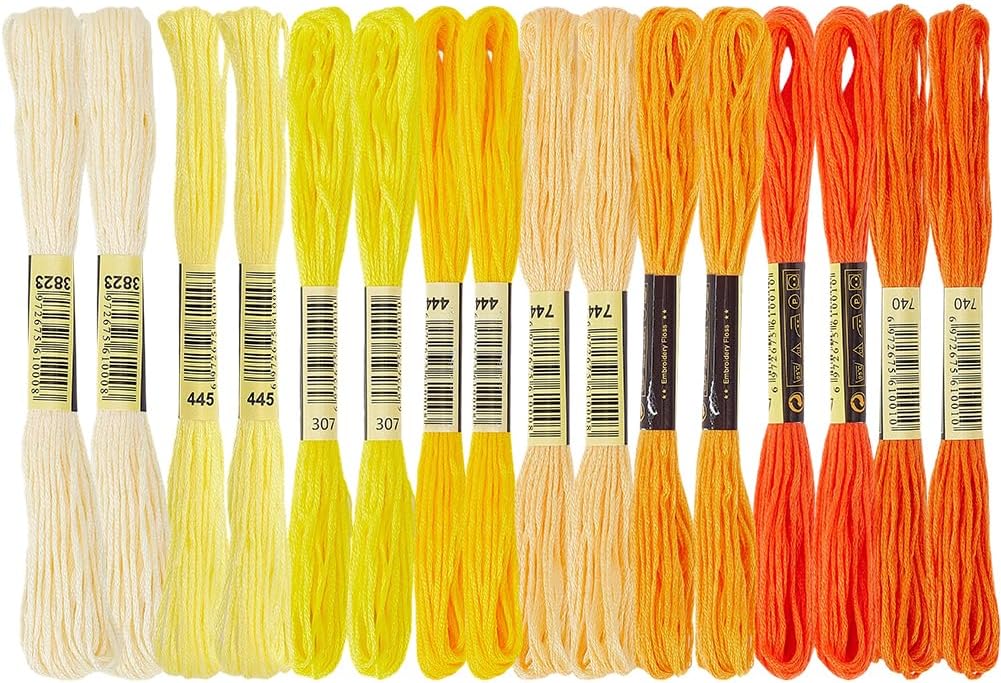 16 Skeins 131 Yards Multicolor Embroidery Thread Set 6 Ply 1.2mm Cotton Cross Stitch Embroidery Floss Friendship Bracelet String for Bracelet Making Knitting Stitching Sewing Crafts (Yellow)