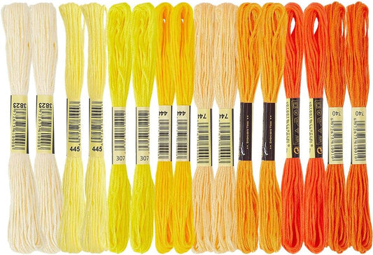 16 Skeins 131 Yards Multicolor Embroidery Thread Set 6 Ply 1.2mm Cotton Cross Stitch Embroidery Floss Friendship Bracelet String for Bracelet Making Knitting Stitching Sewing Crafts (Yellow)