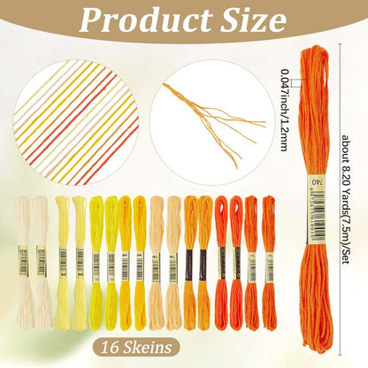 16 Skeins 131 Yards Multicolor Embroidery Thread Set 6 Ply 1.2mm Cotton Cross Stitch Embroidery Floss Friendship Bracelet String for Bracelet Making Knitting Stitching Sewing Crafts (Yellow)