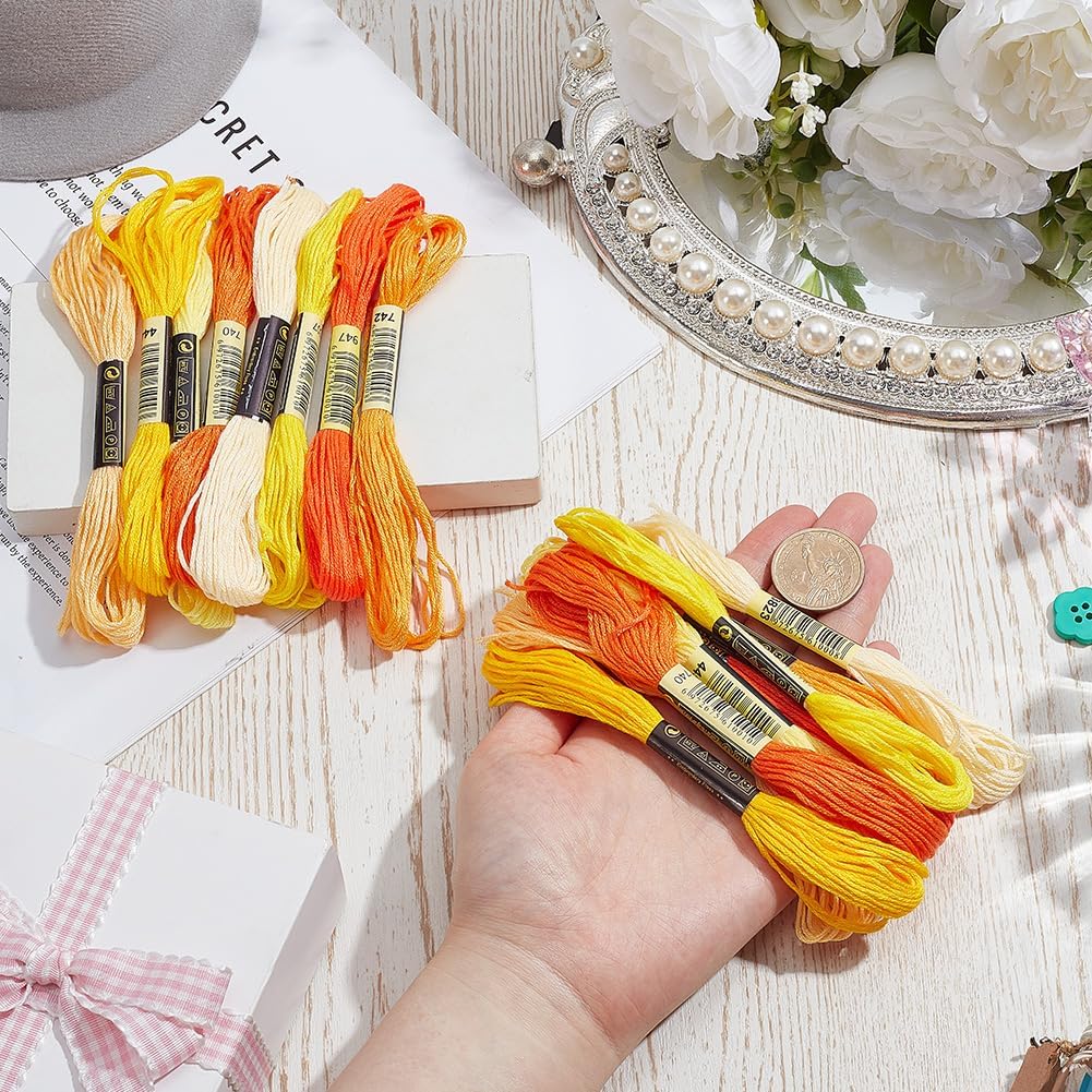 16 Skeins 131 Yards Multicolor Embroidery Thread Set 6 Ply 1.2mm Cotton Cross Stitch Embroidery Floss Friendship Bracelet String for Bracelet Making Knitting Stitching Sewing Crafts (Yellow)