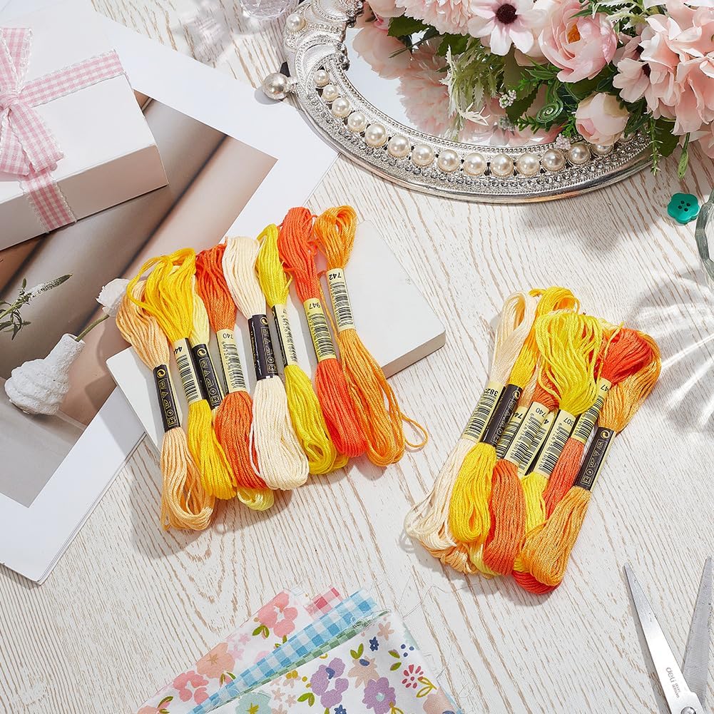 16 Skeins 131 Yards Multicolor Embroidery Thread Set 6 Ply 1.2mm Cotton Cross Stitch Embroidery Floss Friendship Bracelet String for Bracelet Making Knitting Stitching Sewing Crafts (Yellow)