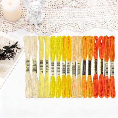 16 Skeins 131 Yards Multicolor Embroidery Thread Set 6 Ply 1.2mm Cotton Cross Stitch Embroidery Floss Friendship Bracelet String for Bracelet Making Knitting Stitching Sewing Crafts (Yellow)