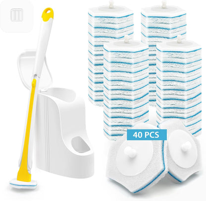 Disposable Toilet Brush with 40PCS Wand Cleaner Refills, Wall Mounted Toilet Bowl Brush Holder Set, Bathroom Cleaning System for Sink Bathtub Wash Basin (Yellow)